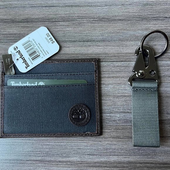 Timberland Navy Canvas Card Case With Key Fob Ring Wallet NP0439/23 Gift Set - Picture 3 of 9